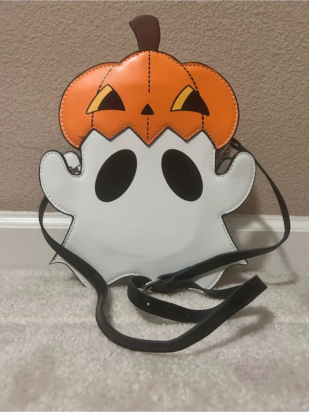 Pumpkin Ghost Crossbody Bag - White & Orange